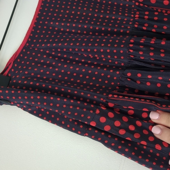 Anthropology Geo Print Elegant Red& Navy A Line Flowy Polka Dot Maxi Skirt Sz 2 - Picture 7 of 7